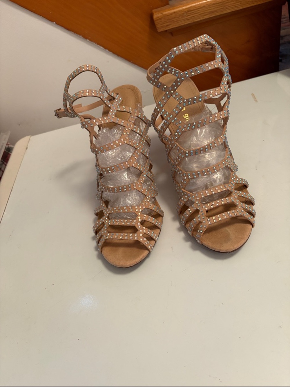 Madden Girl Nude Studded Strappy High Heels